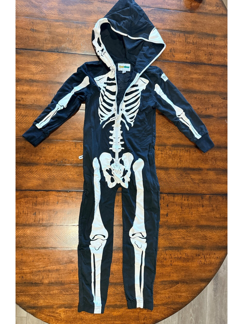 Tipsy Elves  Skeleton Costume  Black Hooded Halloween Jumpsuit - Kid's Medium